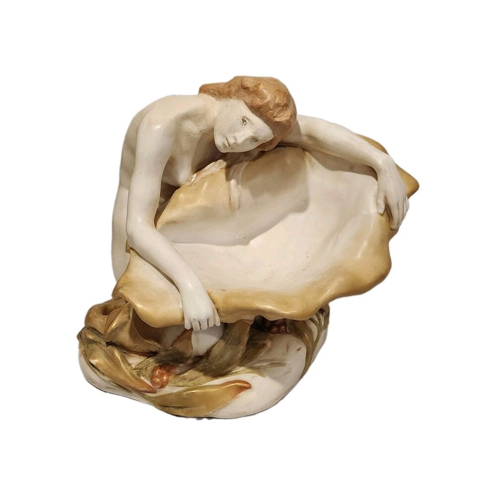 Antique Ernst Wahliss Vienna Art Nouveau Shell Maiden Porcelain Figure 8"